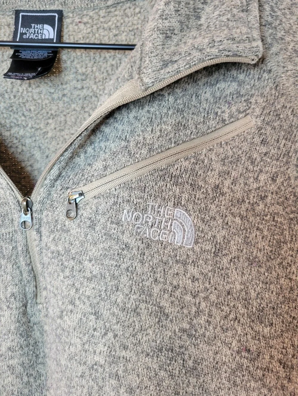 The North Face Gray Heathered Knit Fleece Quarter-Zip Pullover, Size Mens Large
